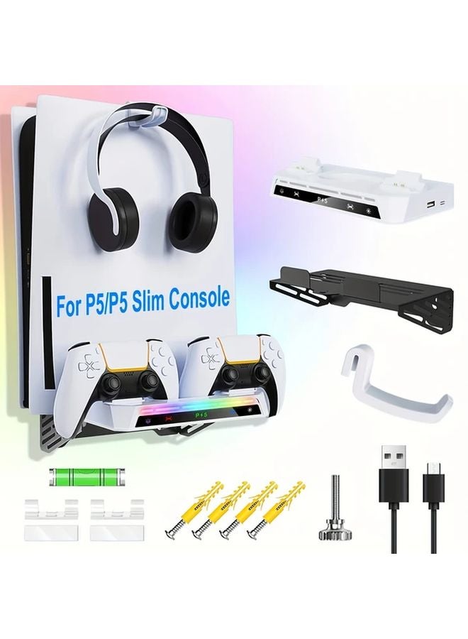Yzc 505 حامل جدار PS5 مع شاحن مزدوج وحامل سماعات RGB إعداد الألعاب - Image 1